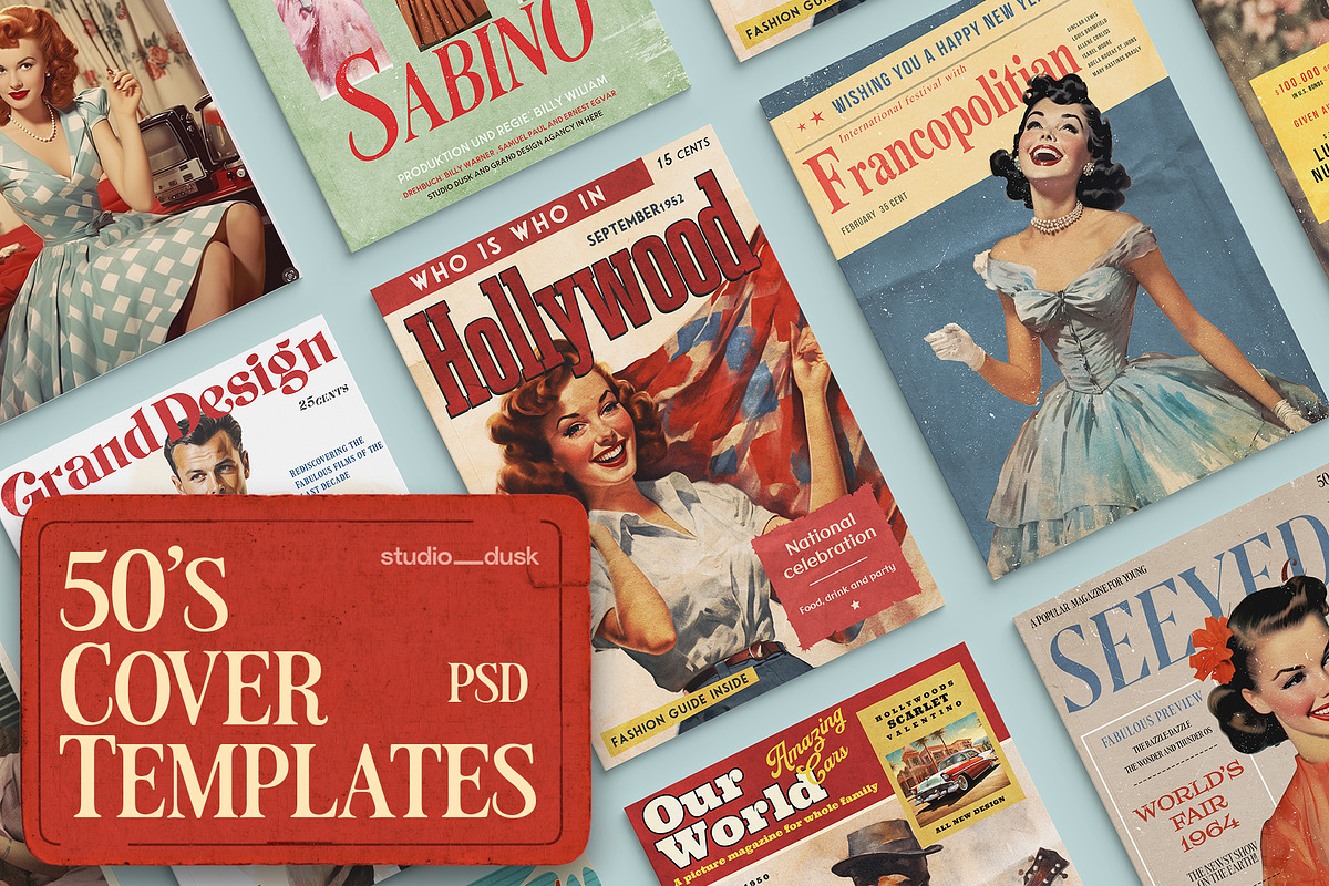 50's Magazine Cover Templates, a Magazine Template by Studio Dusk, image size:1200x800