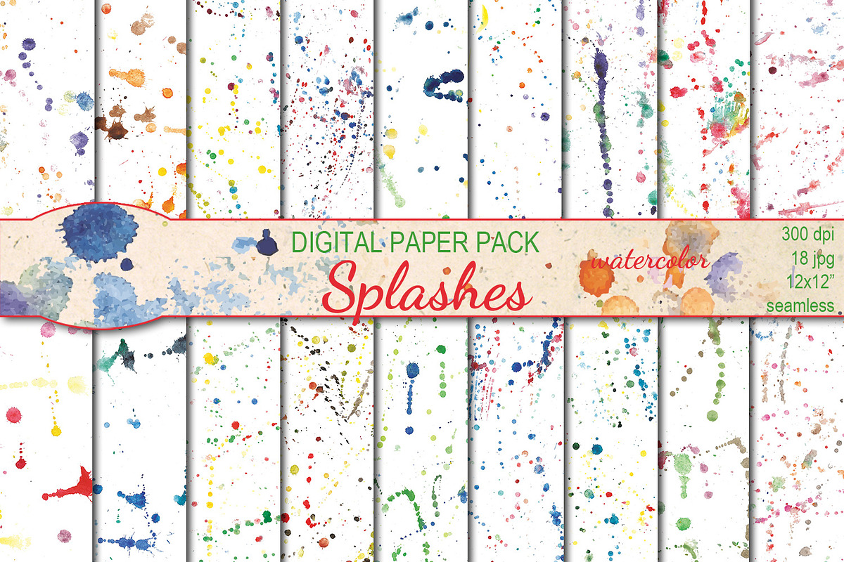 Watercolor Splashes patterns, a Pattern Graphic by DollyPotterson (Photo 1 of 7)