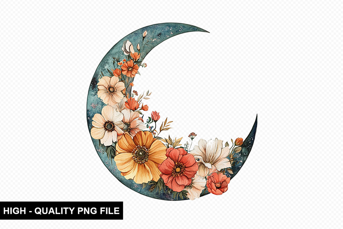 Floral Moon Clipart Design Bundle, an Illustration by crative8112 (Photo 8 of 10)