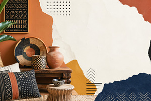Afrobohemian home interior design with decor elements like potte, a Photo by Dvoevnore photos