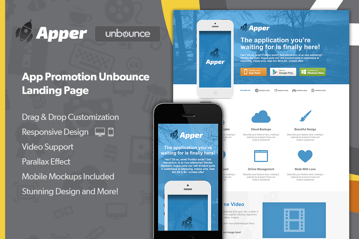 Apper Unbounce Landing Page + PSD, an App Template by LanceMedia (Photo 1 of 5)