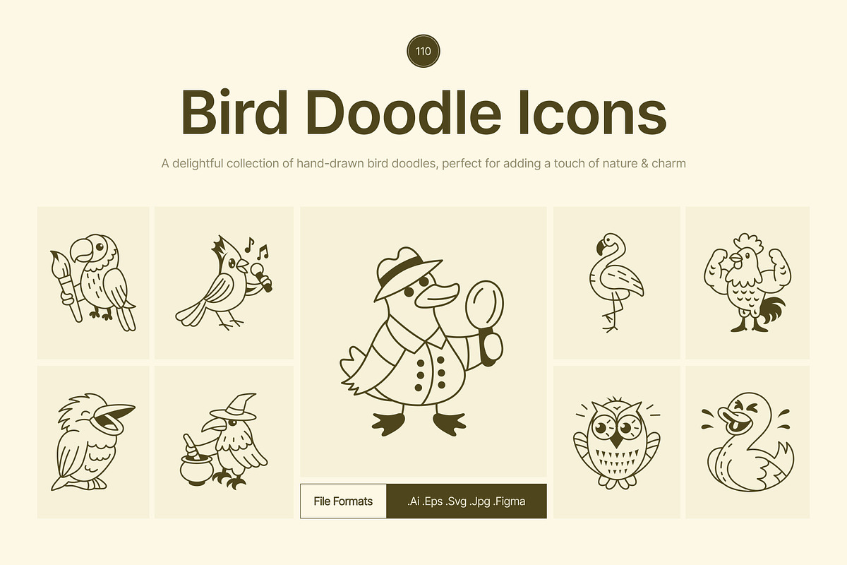 Bird Doodle Art Set, an Outline Icon by Vectors Market (Photo 1 of 8)