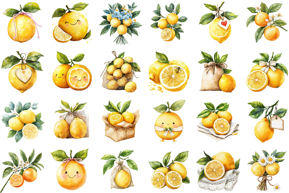 Watercolor Lemon Bundle Clipart, an Illustration by Sublimation Artist (Photo 2 of 6)