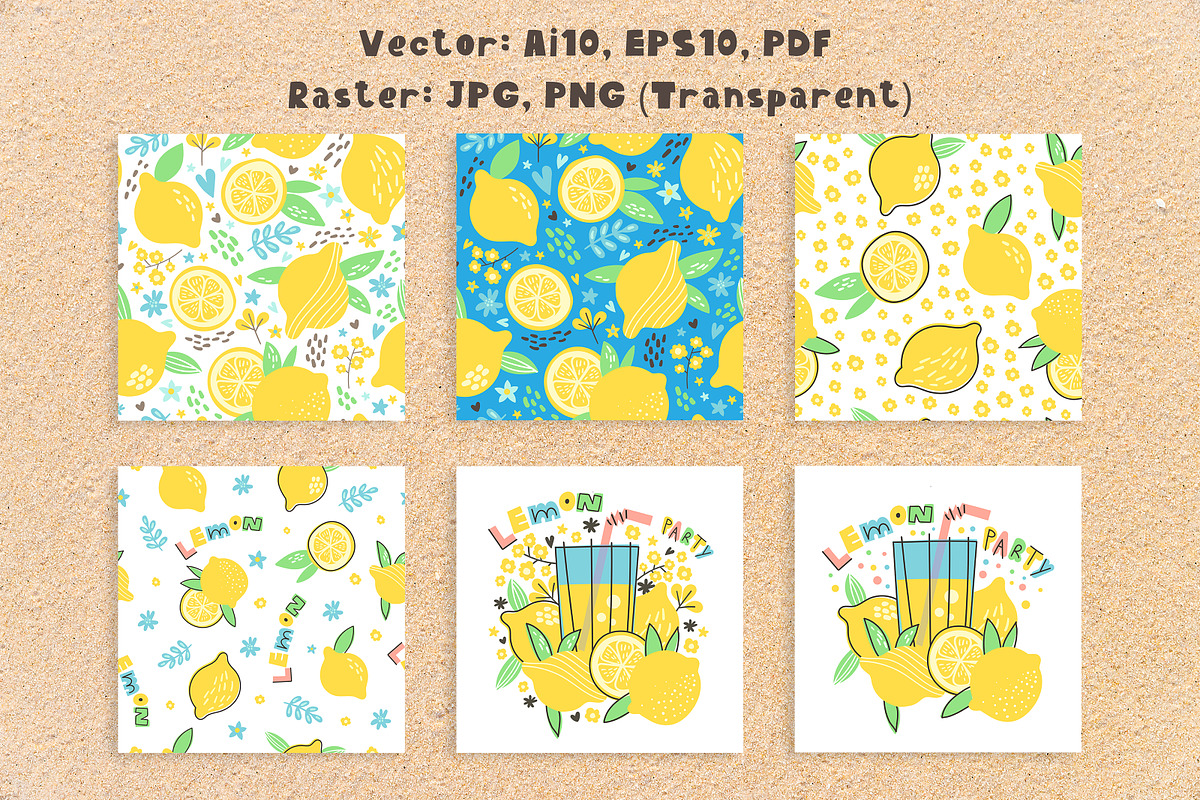 Lemon Party Patterns & Elements, a Food Illustration by KVIO (Photo 2 of 6)