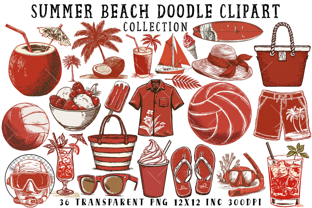 Summer Beach Doodle Clipart, an Illustration by OK Design (Photo 1 of 6)
