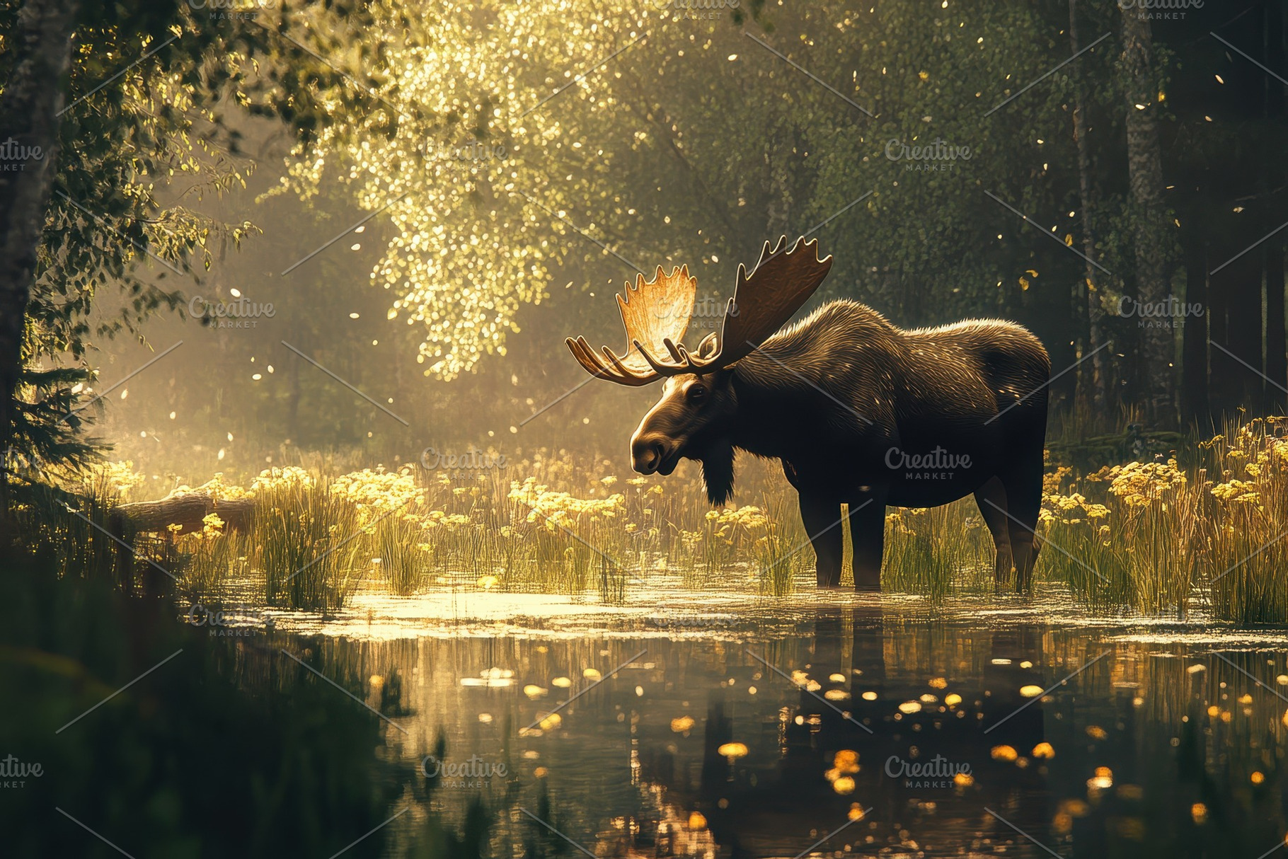 Majestic moose wading through tranqu, a Photo by Pavel_design