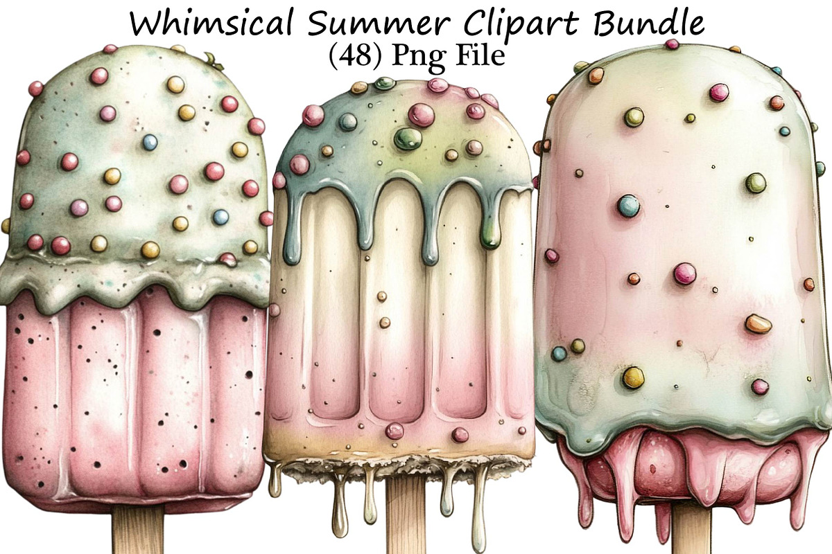 Whimsical Summer Ice Cream Clipart, an Illustration by DreamPrint404 (Photo 1 of 6)