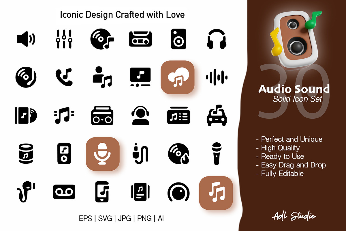 Audio Music Icons Pack, a Solid Icon by Adl Studio