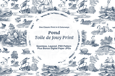 Pond Toile de Jouy Pattern, a Wallpaper Graphic by Hughes Studio