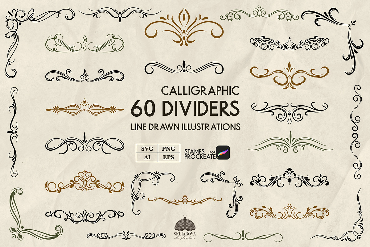 Calligraphic Dividers + Procreate, a Decorative Illustration by Skliarova (Photo 1 of 4)
