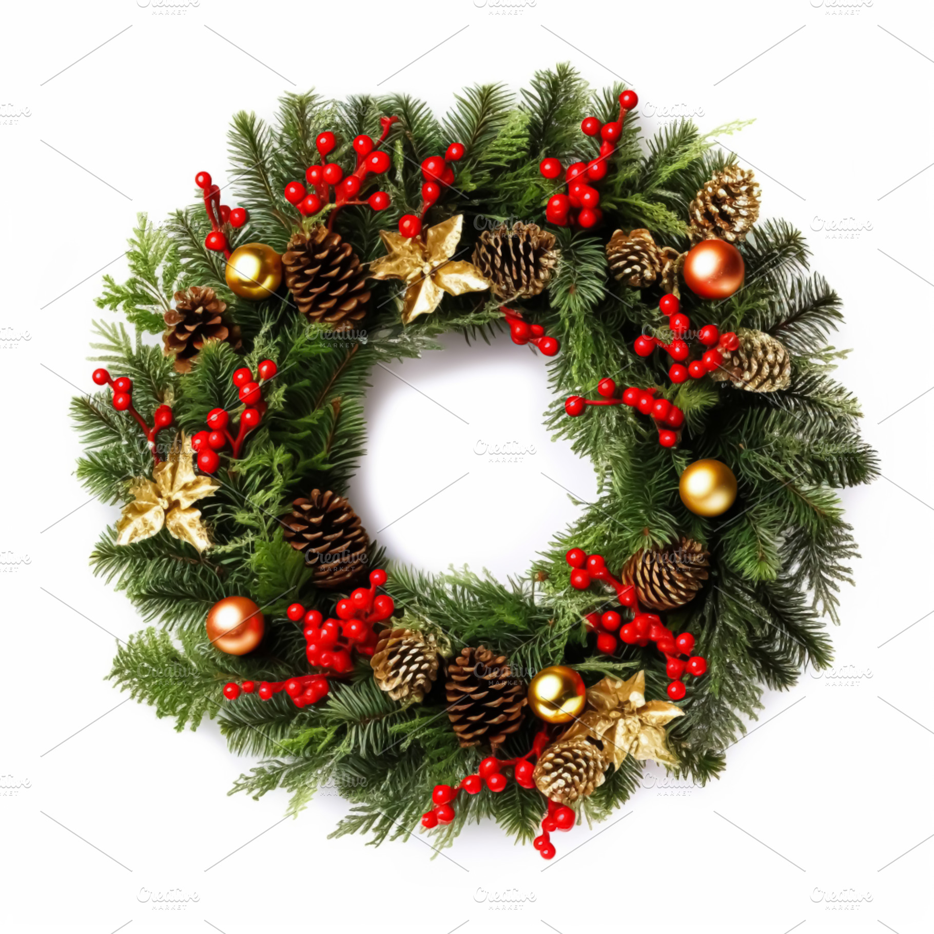 Christmas wreath isolated on white background, holiday decoratio, a Holiday Photo by Anneleven
