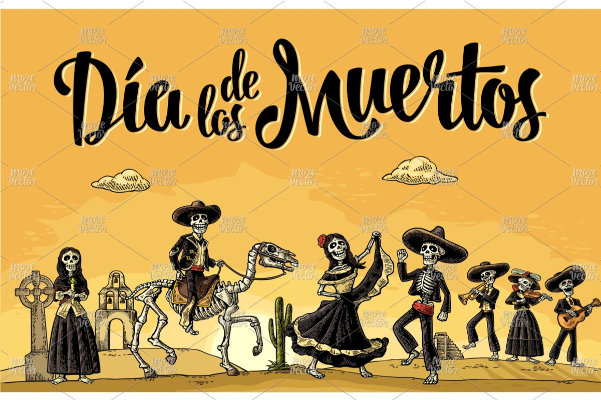 Bundle engraving mexican skeleton, an Illustration by MoreVector (Photo 14 of 14)