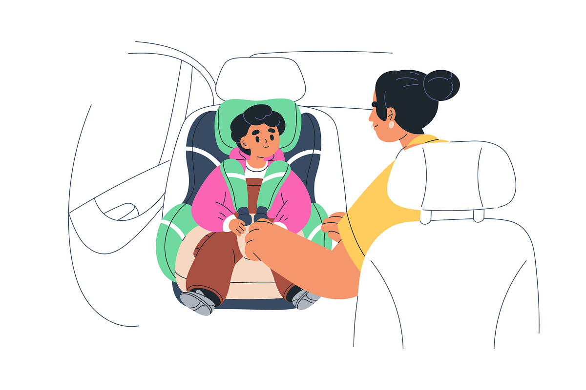 Kids sitting in baby car seats set, a Transportation Illustration by Good Studio (Photo 4 of 6)