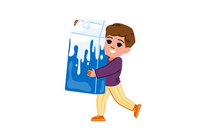 Happy child carrying big milk carton, a Food Illustration by pikepicture