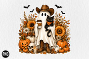 Halloween Cowboy Ghost Black Cat, a Seasonal Illustration by CraftArtStudio (Thumbnail 1 of 4)