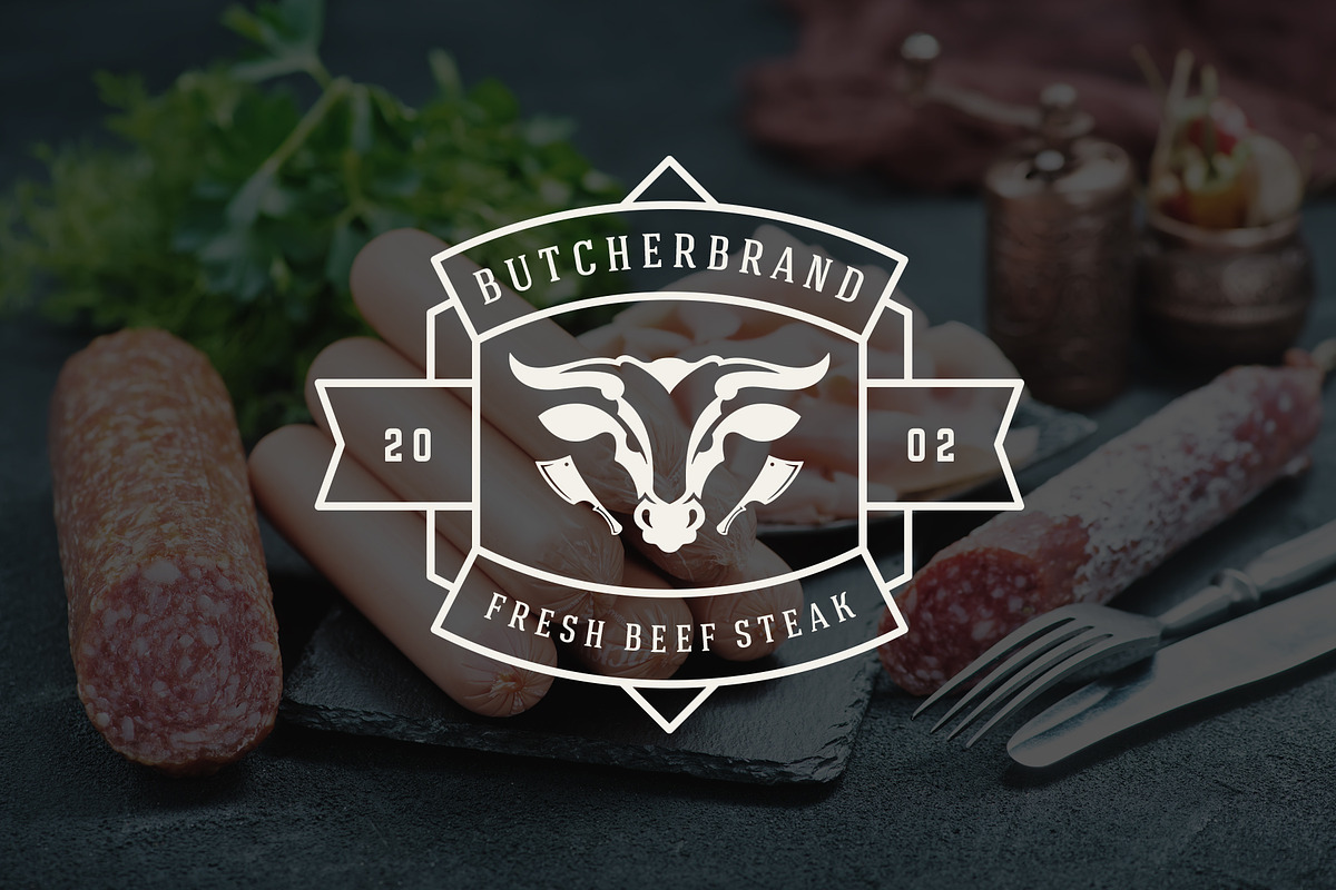 18 Meat Food Logos and Badges, a Branding & Logo Template by Vasya Kobelev (Photo 5 of 11)