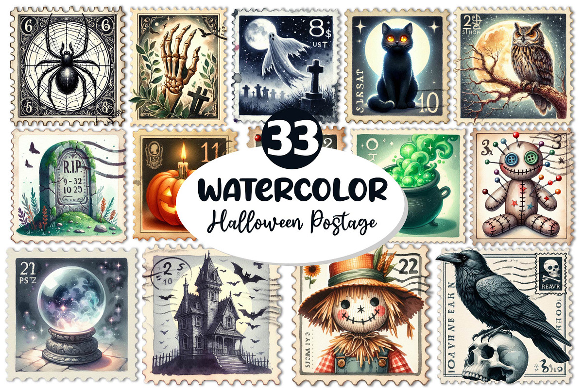 Halloween Postage Stamps Clipart, an Illustration by Dream Creation (Photo 1 of 7)