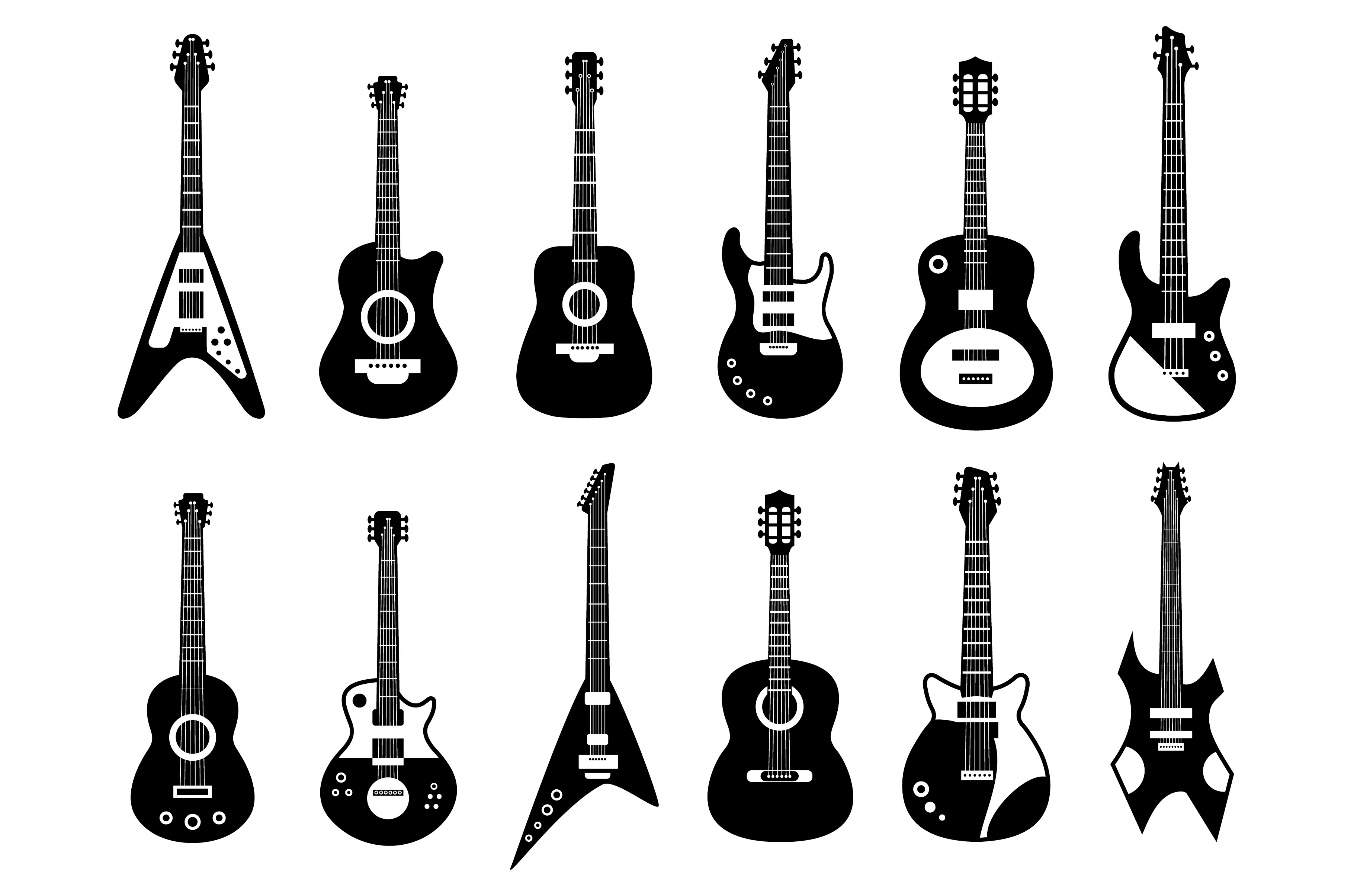 Guitars Silhouette Black Electric by Winwinart | Creative Market