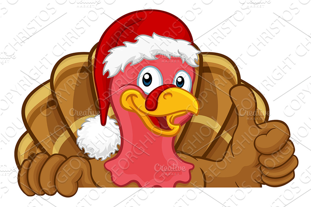 Turkey In Santa Hat Christmas, an Illustration by Christos Georghiou