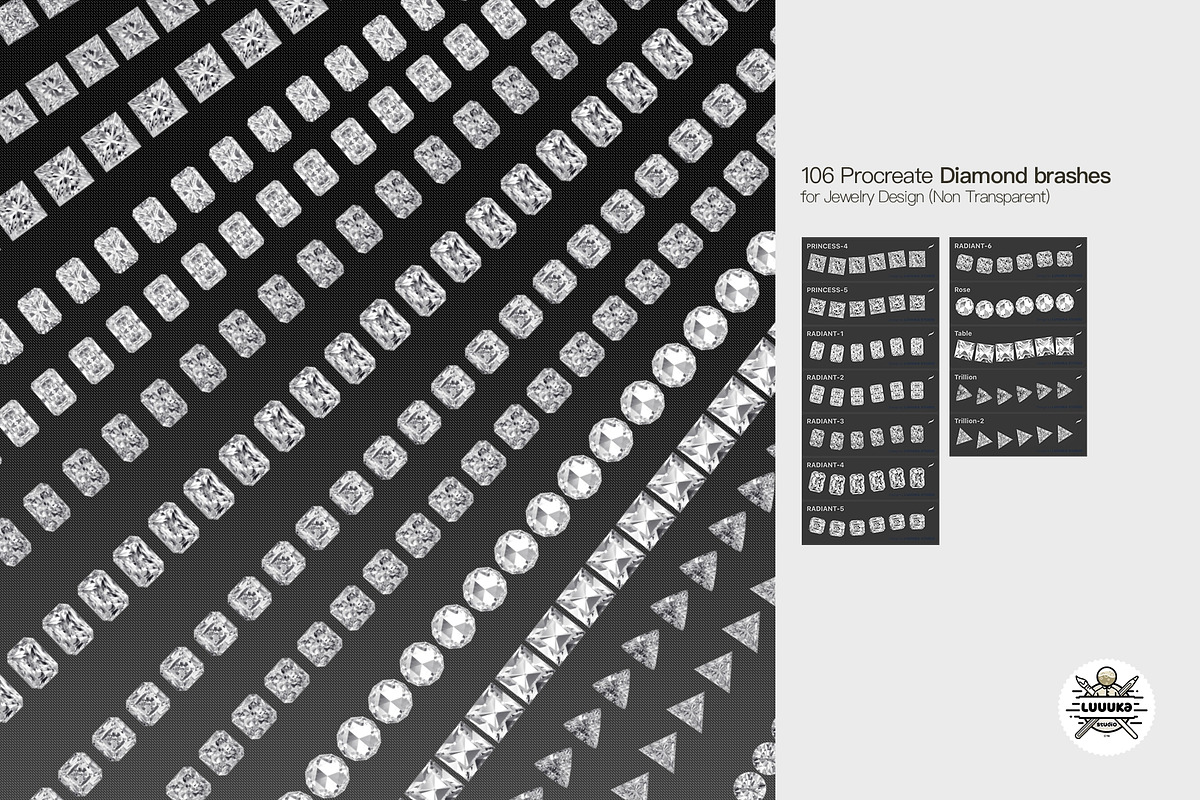 106 Procreate diamond brashes set, a Brush Add-On by Luuuka studio (Photo 8 of 10)