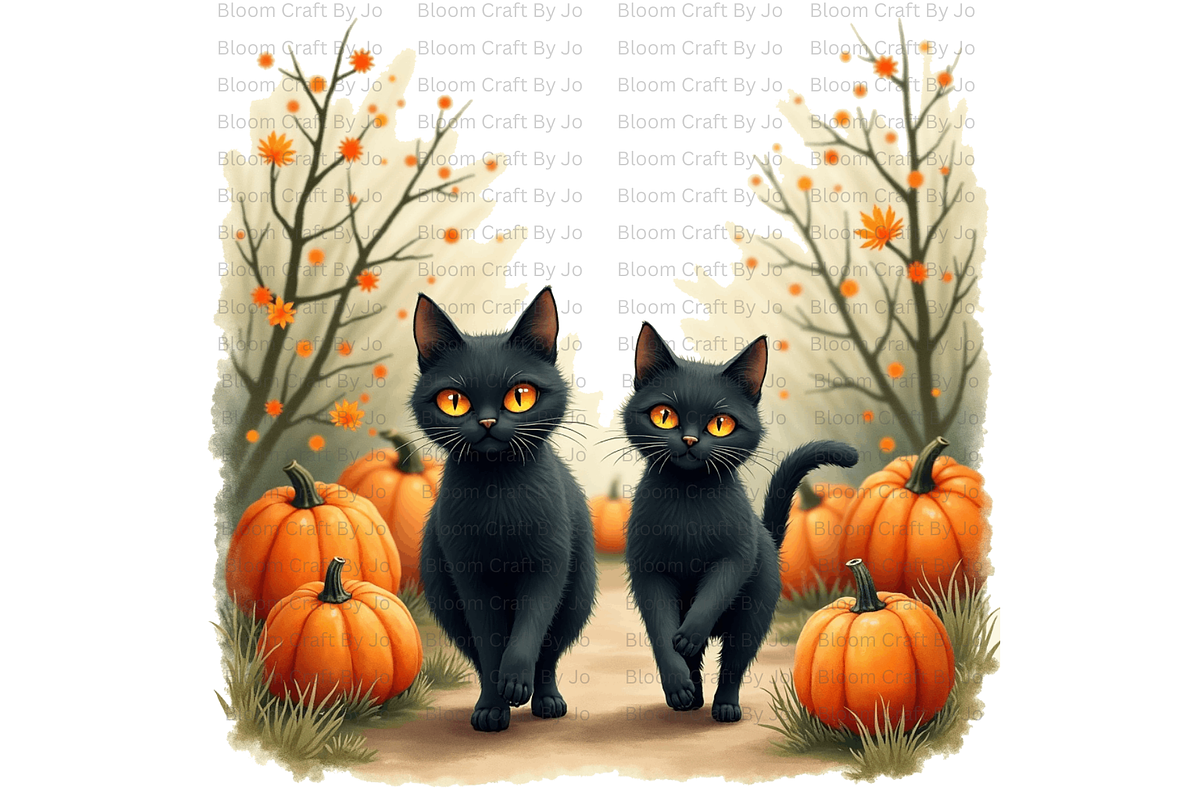 Pumpkins with Black Cats, an Animal Illustration by Bloom Craft Creations (Photo 2 of 12)