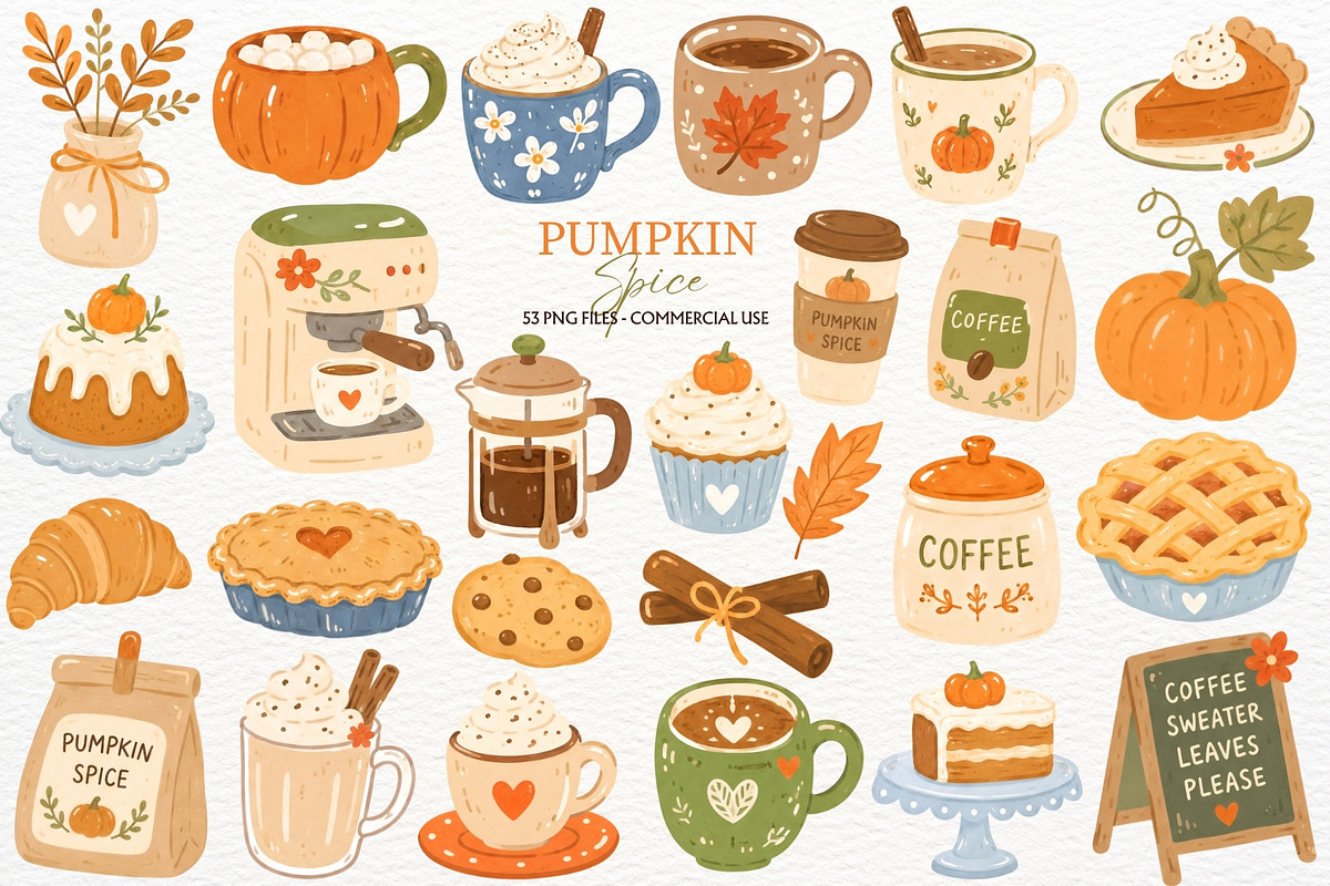 Pumpkin Spice Coffee Clipart Autumn, a Food Illustration by SugarCloudStudioArt (Photo 1 of 6)