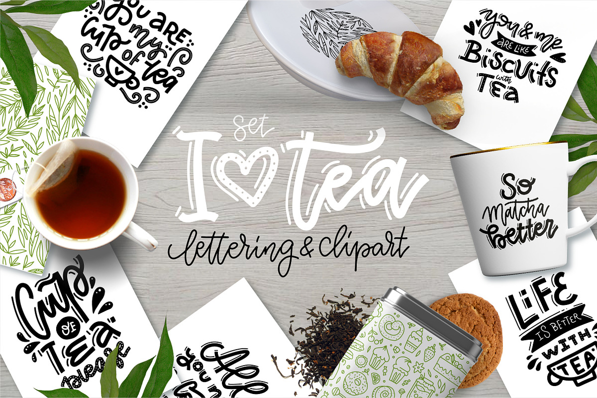 I love tea - clipart & lettering, a Decorative Illustration by Lana Sham (Photo 1 of 13)