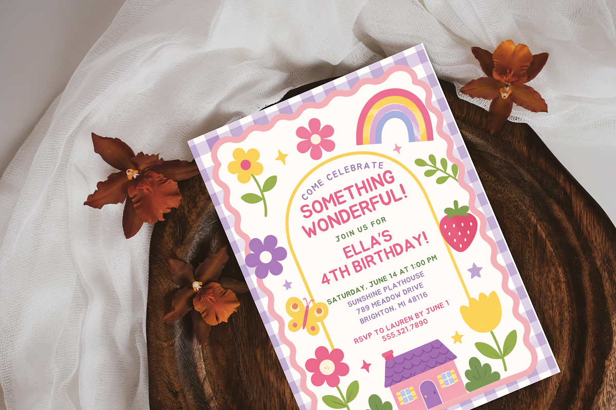 Retro Rainbow Girls Birthday Invite, an Invitation Template by heynomi (Photo 5 of 20)