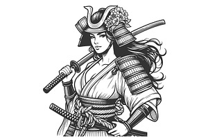 Female Samurai Warrior Katana And