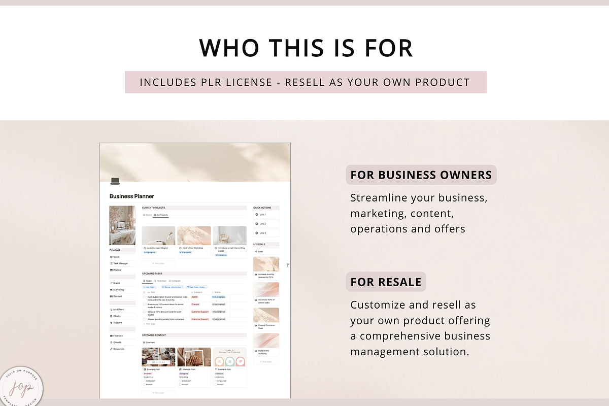 Notion PLR Template Business Planner, a Templates & Theme by Julia On Purpose (Photo 2 of 9)