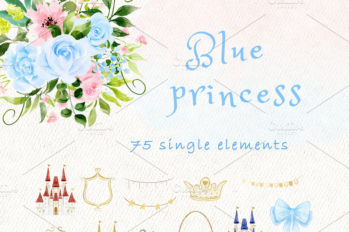 Blue Princess watercolour clipart, a Decorative Illustration by heyiamalice (Photo 7 of 13)