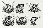 Vintage Fishing Engraving Graphics, a Sport Illustration by DENIDigitalArtSudio (Thumbnail 6 of 8)