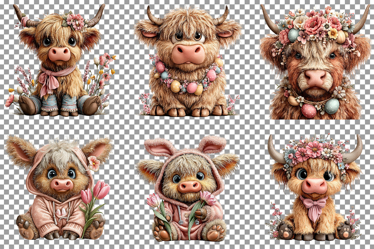 Whimsical Easter Highland Cow Clipar, an Illustration by Sublimation Artist (Photo 3 of 5)
