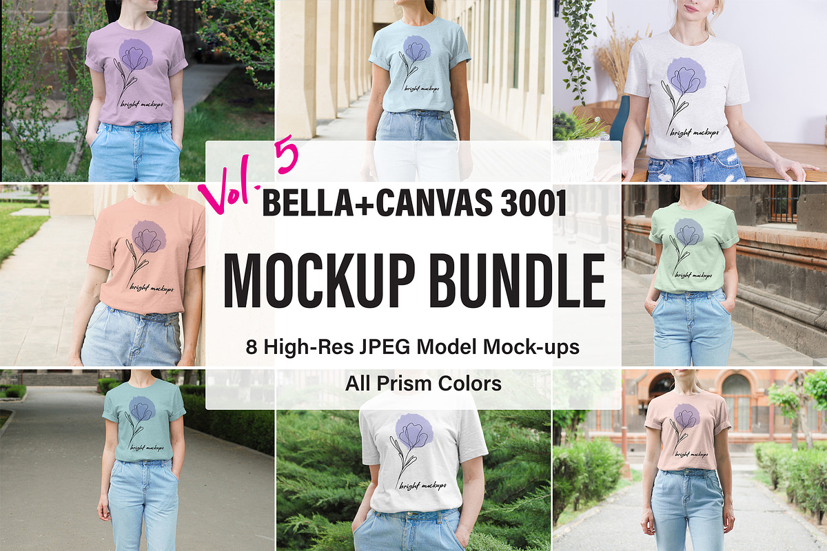 Bella Canvas 3001 Mockup Bundle, a Shirt Mockup by BrightMockups (Photo 1 of 8)