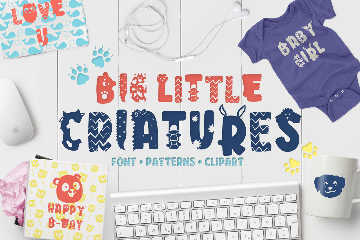 Big Little Creatures - Animal font, a Font by arausidp (Photo 1 of 8)