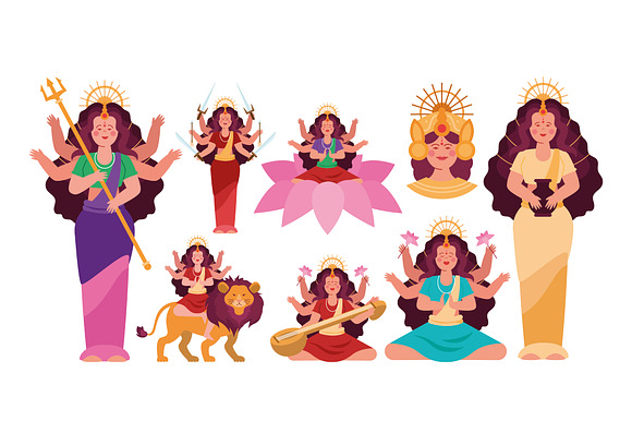 Navratri Goddess Illustration Set preview 2