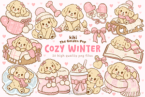 Cozy Winter Golden Puppy Clipart