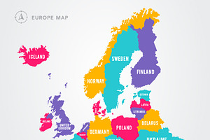 Map Of Europe With Country Names, an Object Graphic by Black White Mouse Design
