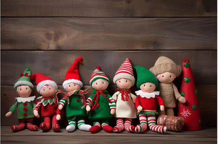 Christmas elves toys on wooden board, a Holiday Photo by Ylivdesign