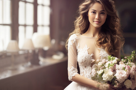Asian bride with a bouquet of flower, a Beauty & Fashion Photo by Perpis