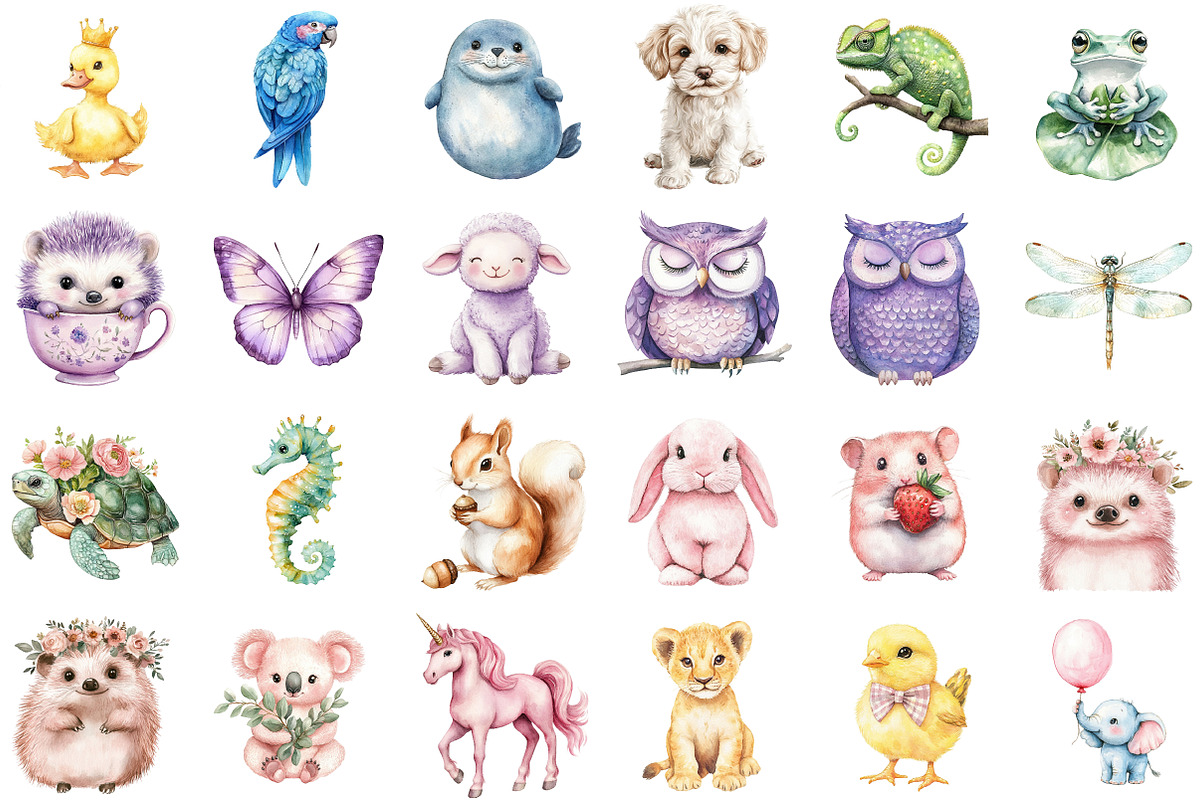 Whimsical Clipart Pastel Animals Set, an Illustration by Sublimation Artist (Photo 2 of 6)