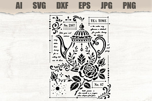 Stencil Vintage Teapot