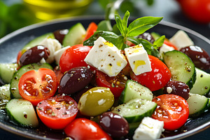 Greek salad with feta olives tomatoe, a Food & Drink Photo by Photostock