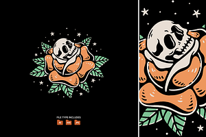 Old School Skull Rose Illustration, an Object Illustration by Decoconio Design
