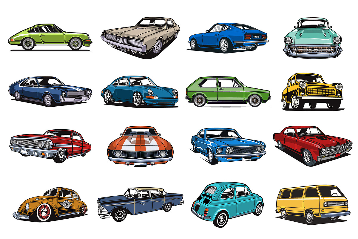 Classic Car Vector Pack, a Transportation Illustration by The BolzStudio (Photo 11 of 13)