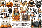 Watercolor Vintage Halloween Clipart, an Illustration by OK Design (Thumbnail 1 of 5)
