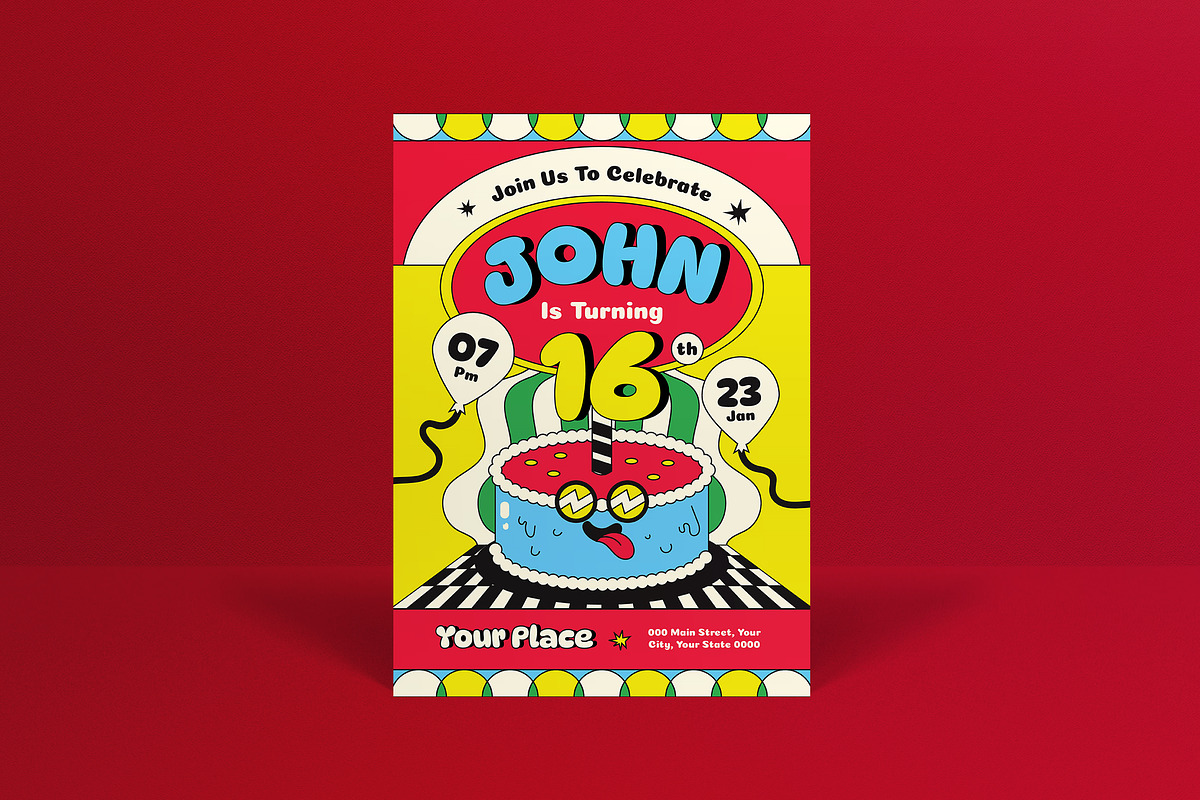 Red Cartoon Teen Birthday Invitation, an Invitation Template by graphicook (Photo 1 of 3)