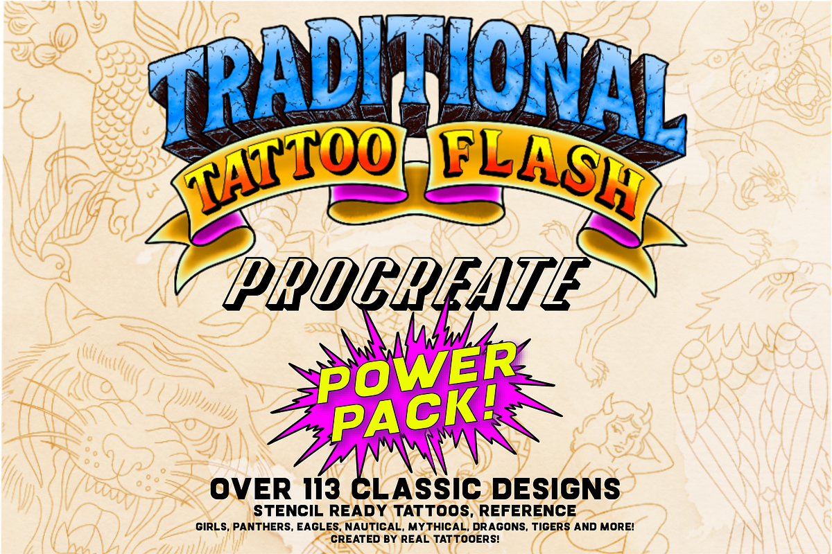 Procreate Tattoo Flash Power Pack!, an Illustration by Aloha Bhava (Photo 1 of 7)