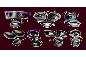 Eyes mouth collage. Female eye lips, an Illustration by Stock-Smart-Start