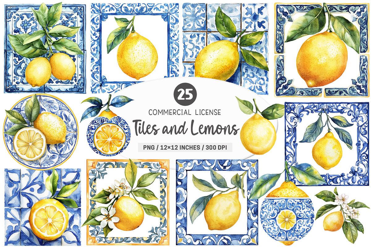 Watercolor Lemons Clipart, an Illustration by SinaCreation (Photo 1 of 5)